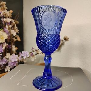 Vintage Collectible AVON George Washington Cobalt Blue Glass Goblet